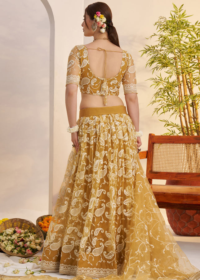Mustard Yellow Embroidered Lehenga Choli