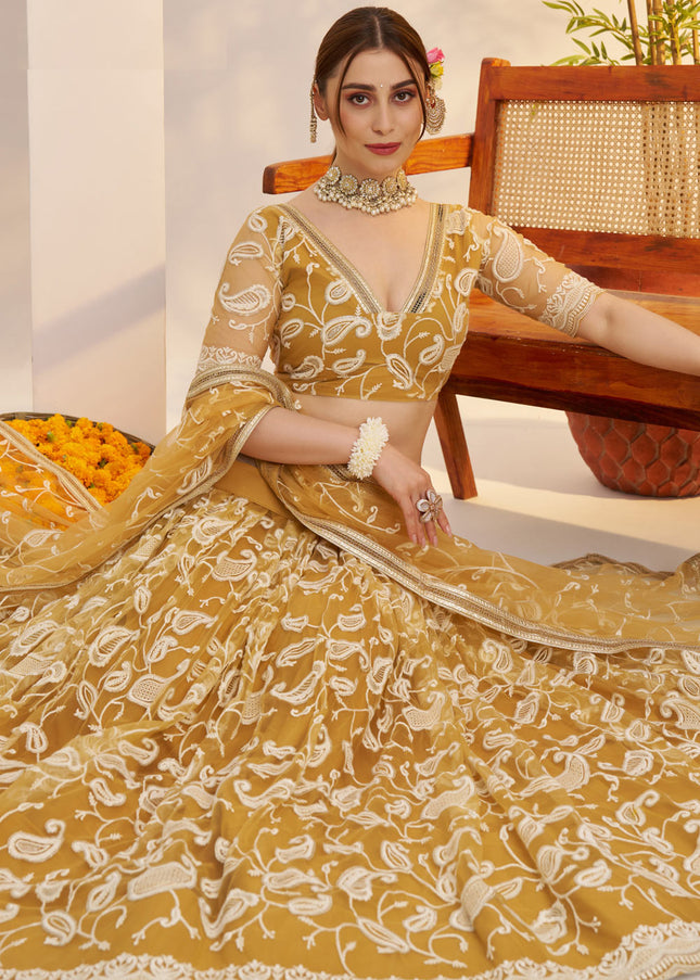 Mustard Yellow Embroidered Lehenga Choli