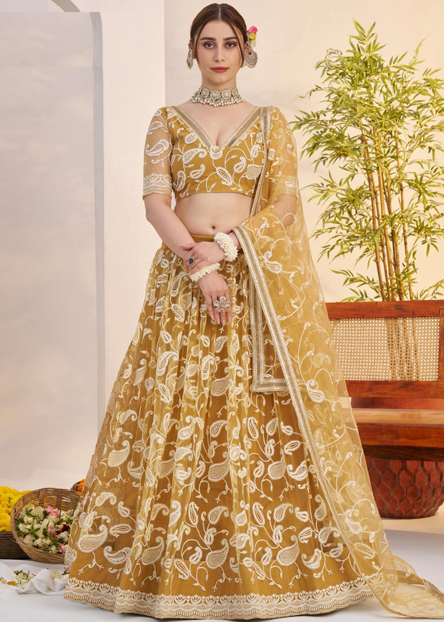 Mustard Yellow Embroidered Lehenga Choli