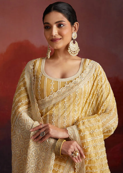 Mustard Embroidered Saree