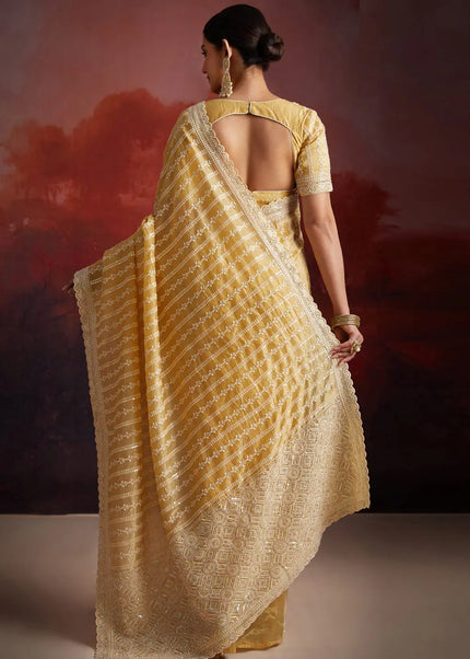 Mustard Embroidered Saree
