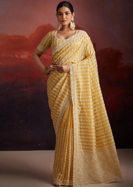 Mustard Embroidered Saree