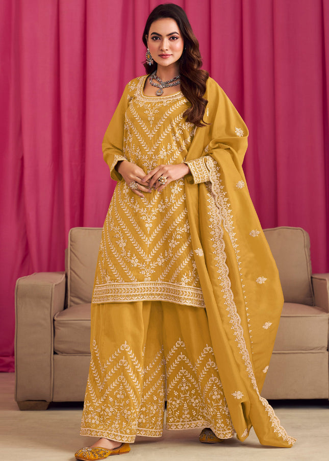 Yellow Embroidered Palazzo Suit