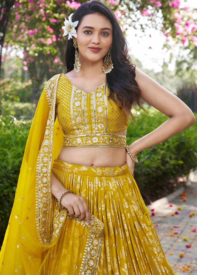 Yellow Embroidered Lehenga Choli
