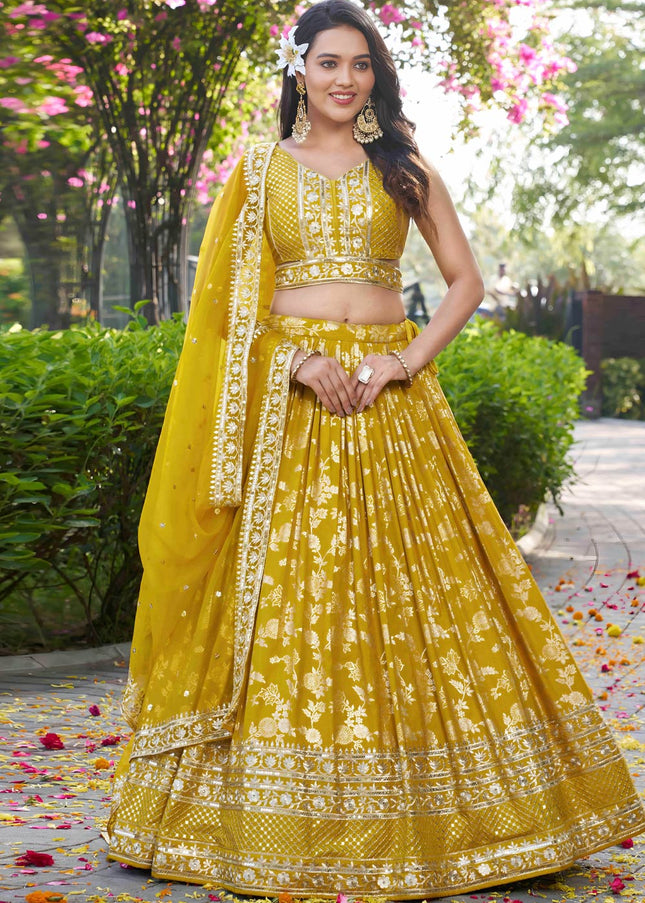 Yellow Embroidered Lehenga Choli
