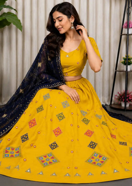 Mustard Yellow Embroidered Lehenga Choli