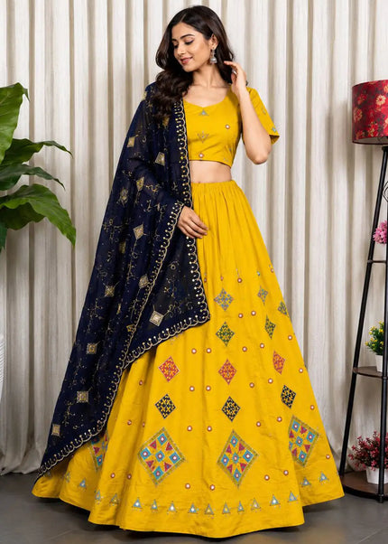 Mustard Yellow Embroidered Lehenga Choli