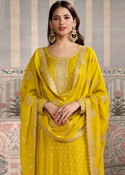 Mustard Yellow Embroidered Pant Suit
