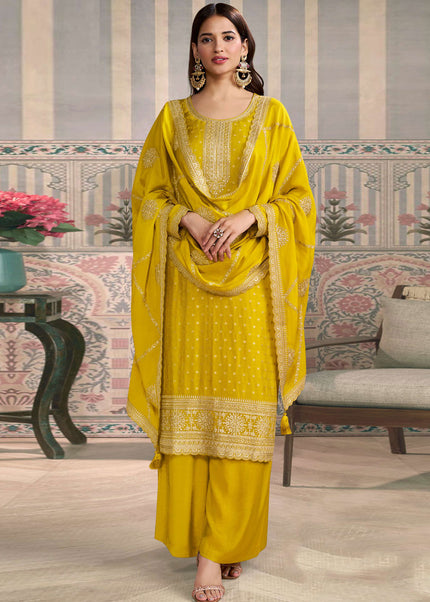 Mustard Yellow Embroidered Pant Suit