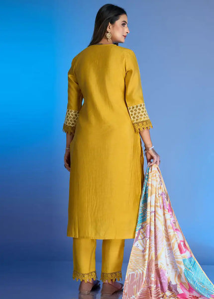 Yellow Embroidered Pant Style Suit