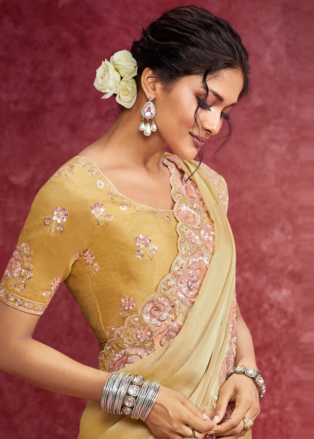 Yellow Embroidered Wedding Saree