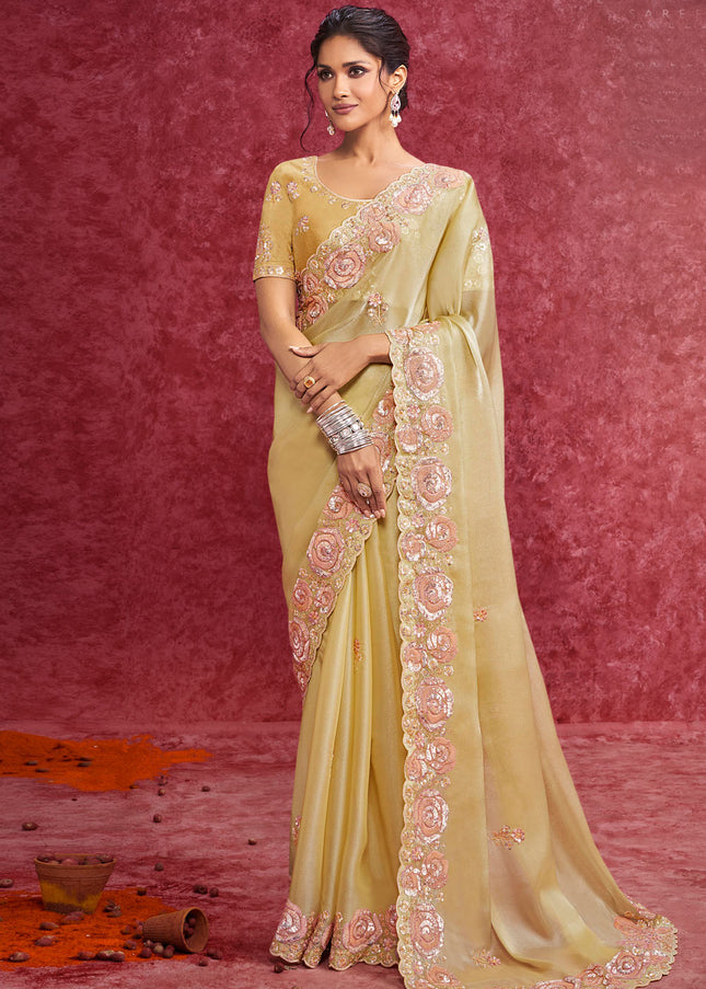Yellow Embroidered Wedding Saree