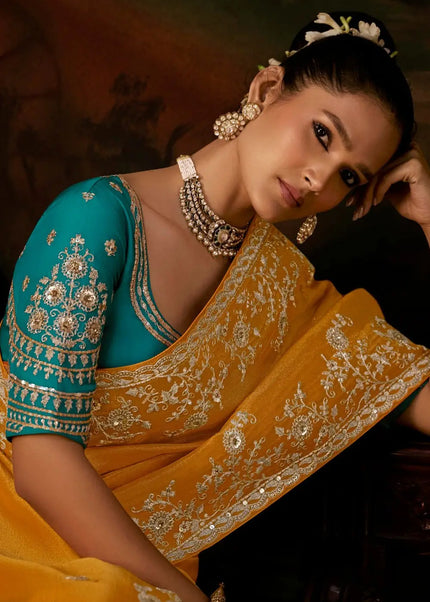 Yellow Embroidered Festive Saree