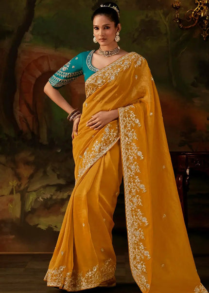 Yellow Embroidered Festive Saree