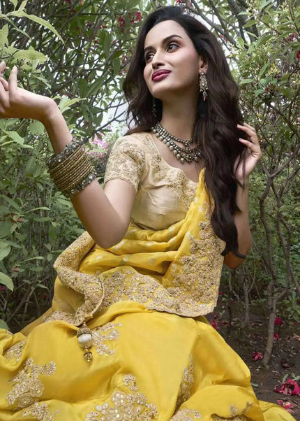 Yellow Embroidered Wedding Saree