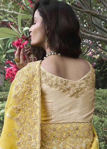 Yellow Embroidered Wedding Saree