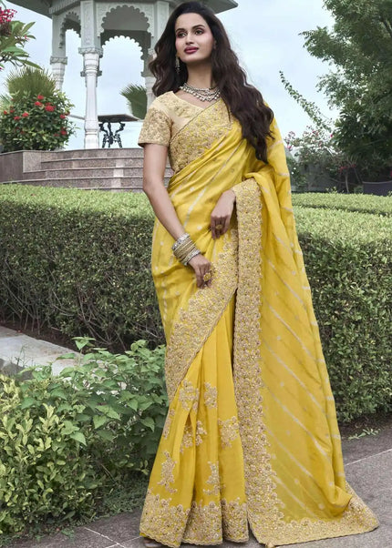 Yellow Embroidered Wedding Saree