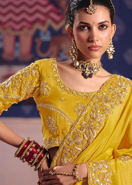 Yellow Embroidered Wedding Saree