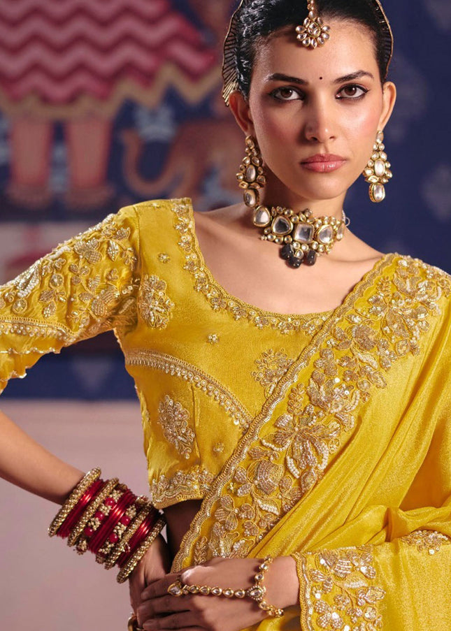 Yellow Embroidered Wedding Saree
