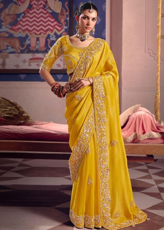 Yellow Embroidered Wedding Saree