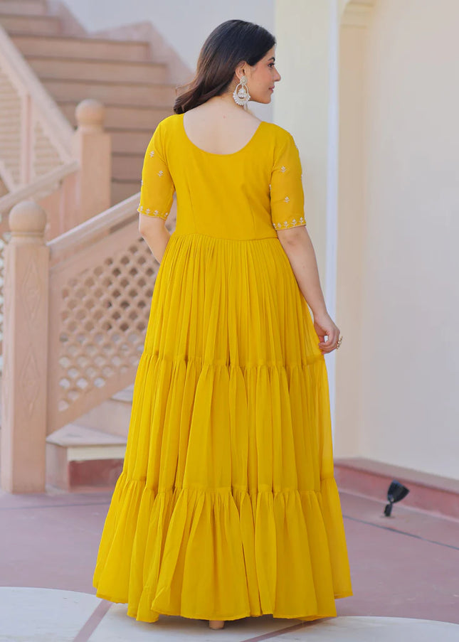 Yellow Embroidered Anarkali Gown