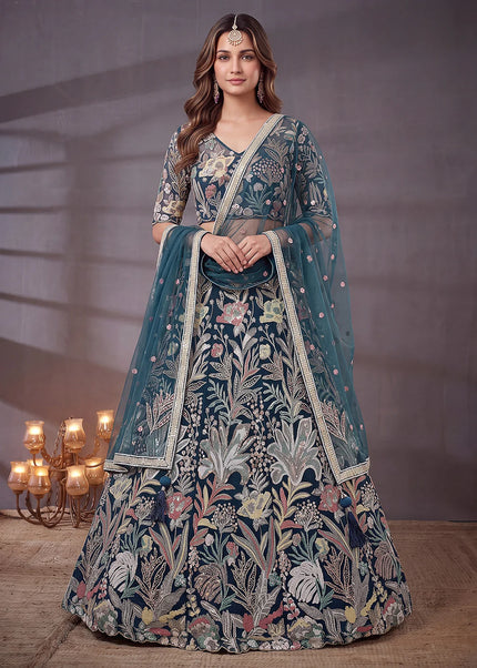 Blue Embroidered Lehenga Choli