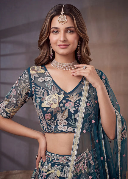 Blue Embroidered Lehenga Choli