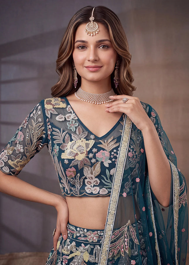 Blue Embroidered Lehenga Choli