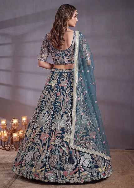 Blue Embroidered Lehenga Choli