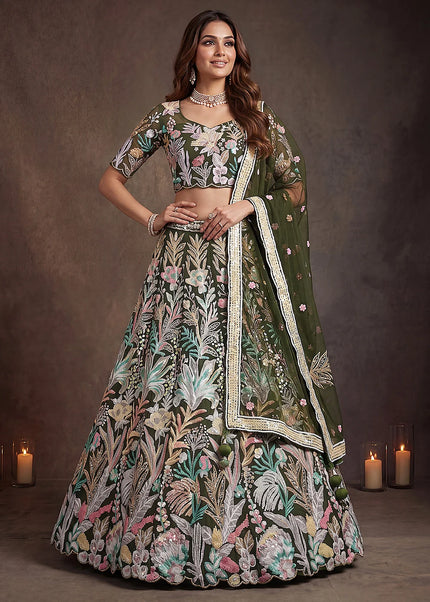 Green Embroidered Lehenga Choli