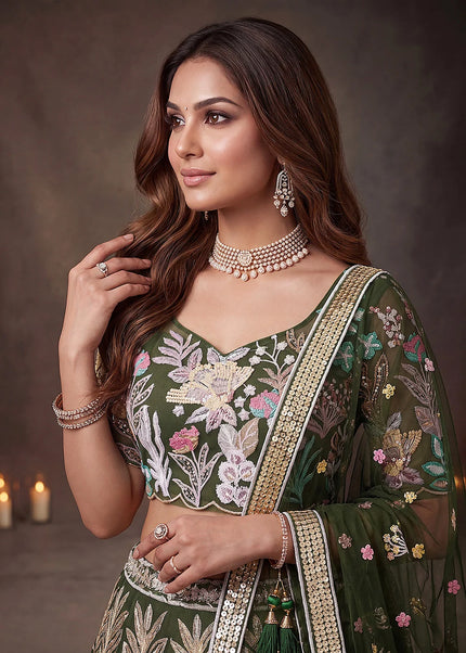 Green Embroidered Lehenga Choli