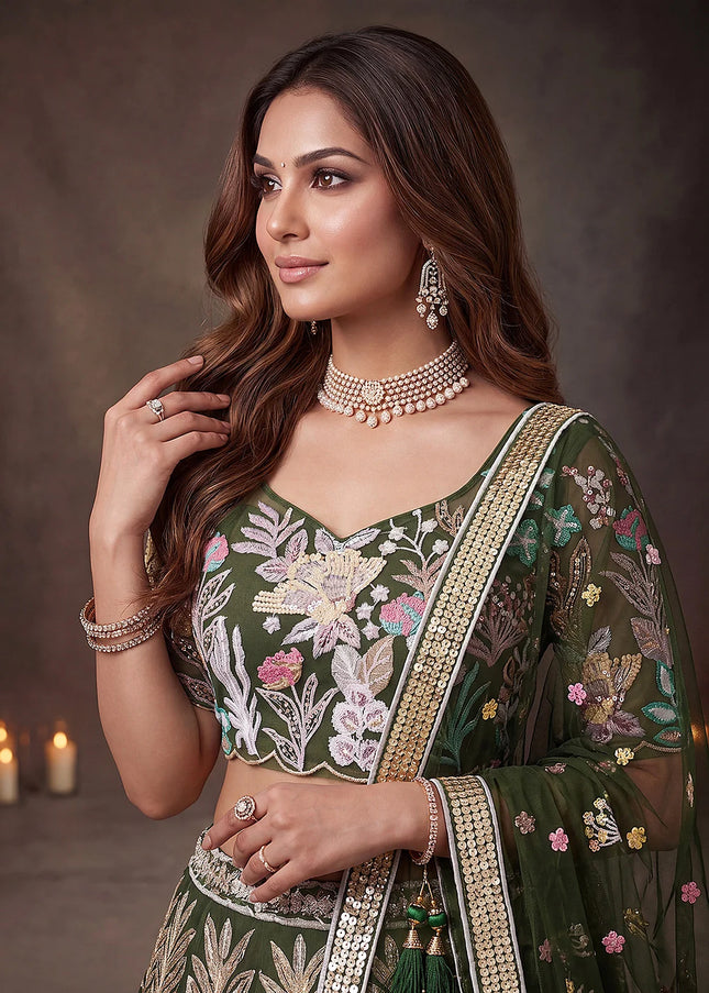Green Embroidered Lehenga Choli