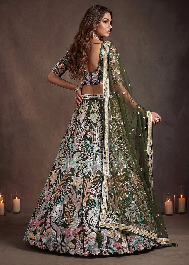 Green Embroidered Lehenga Choli