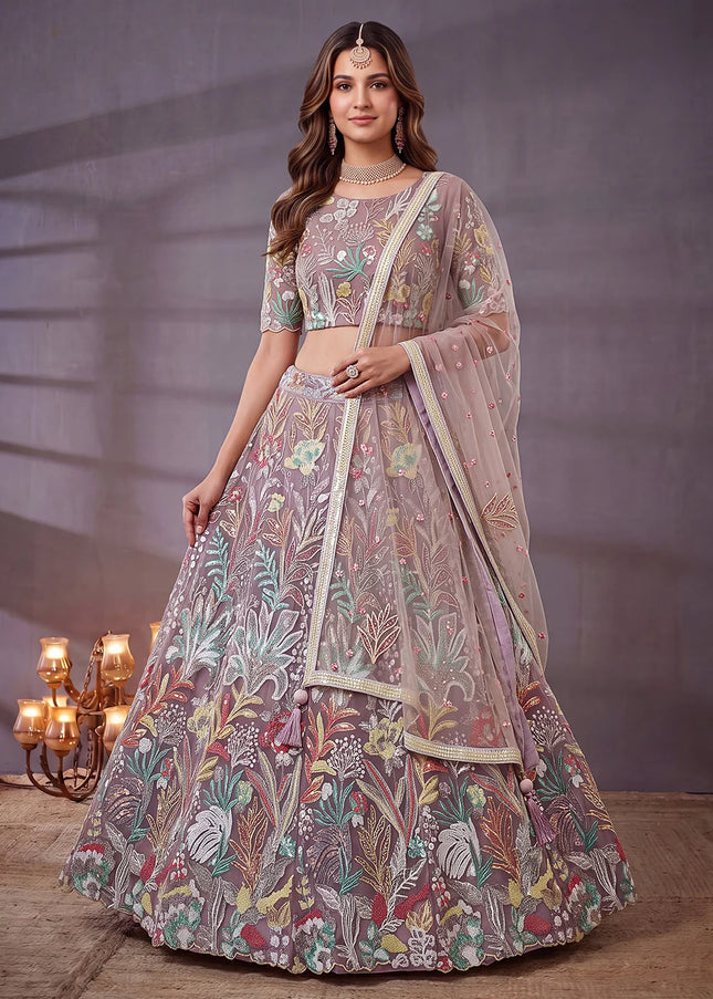 Lavender Embroidered Lehenga Choli