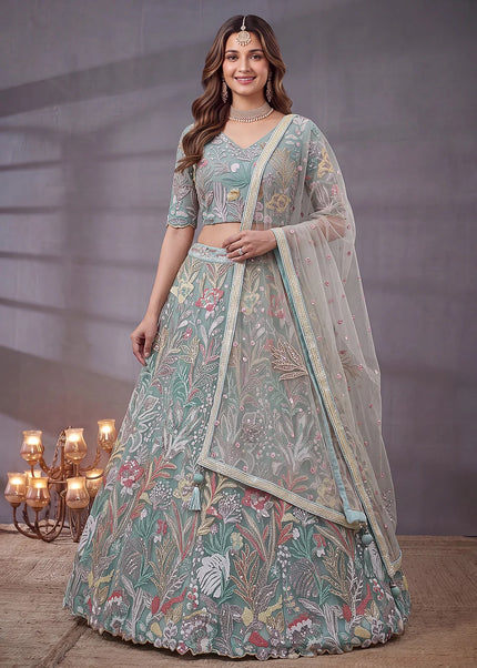 Sky Blue Embroidered Lehenga Choli
