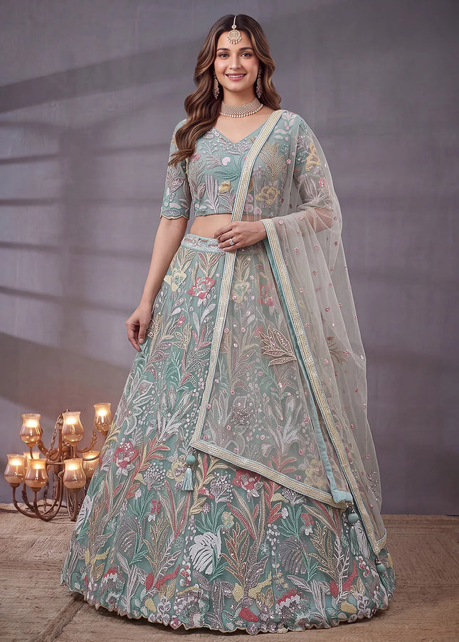 Sky Blue Embroidered Lehenga Choli