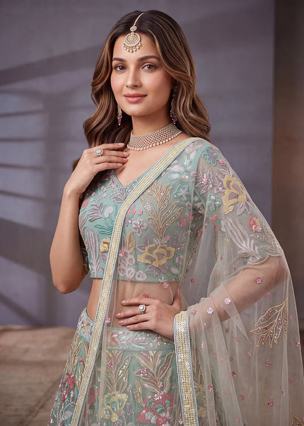Sky Blue Embroidered Lehenga Choli