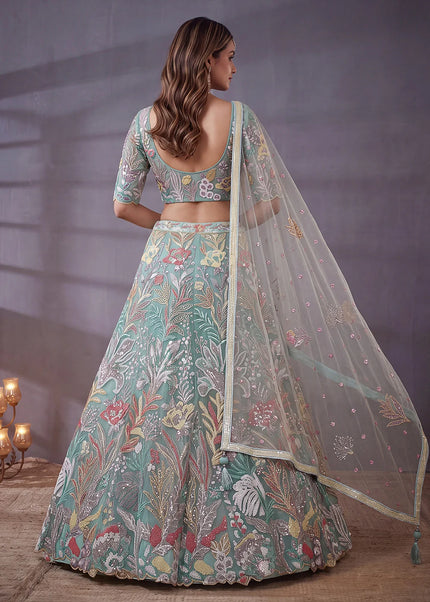 Sky Blue Embroidered Lehenga Choli