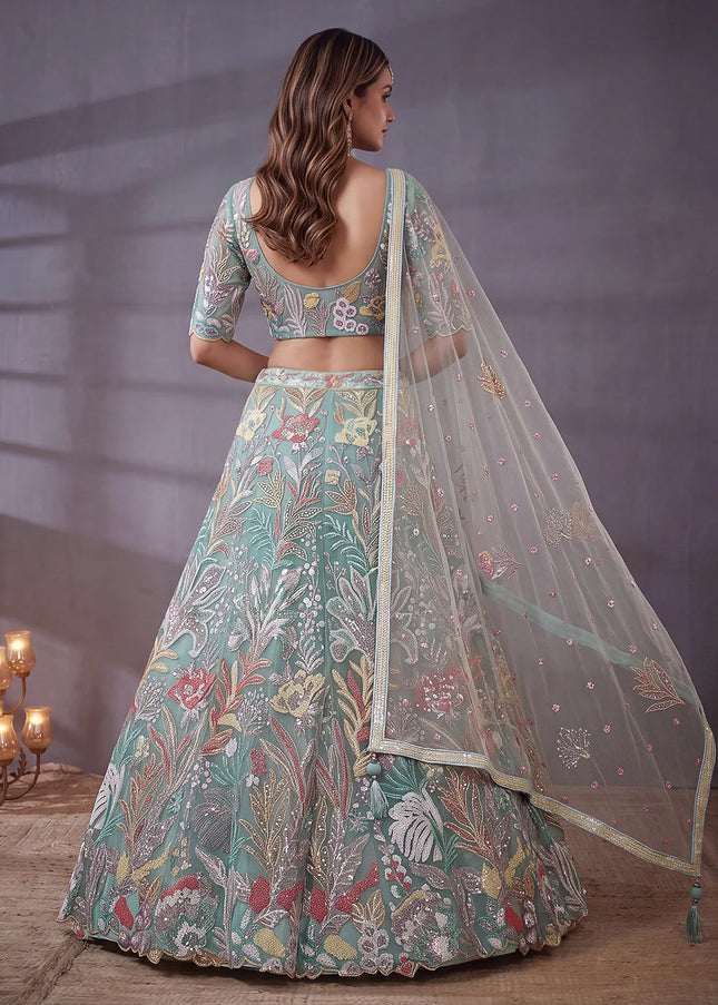Sky Blue Embroidered Lehenga Choli