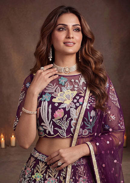 Purple Embroidered Lehenga Choli