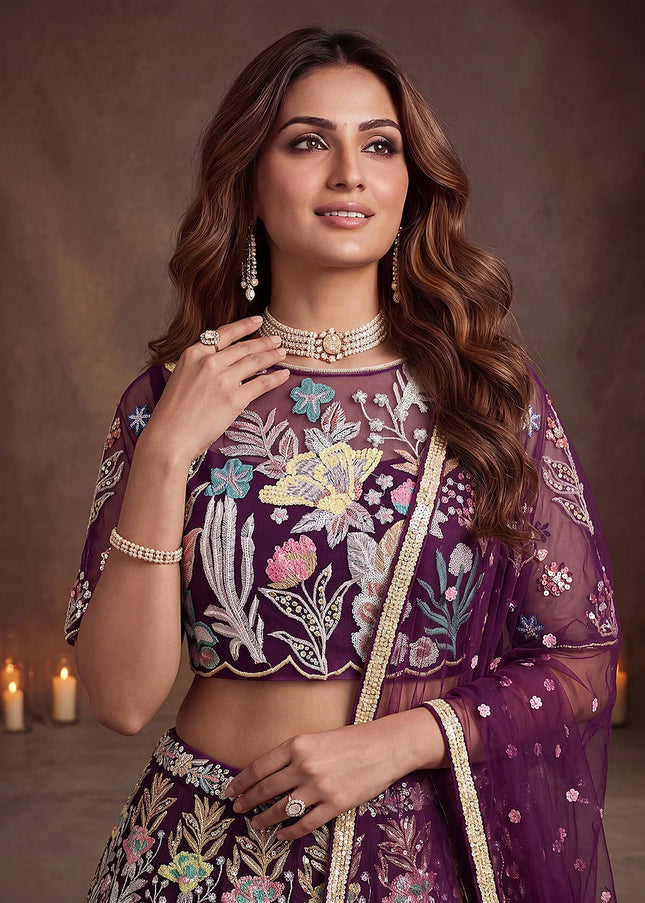 Purple Embroidered Lehenga Choli