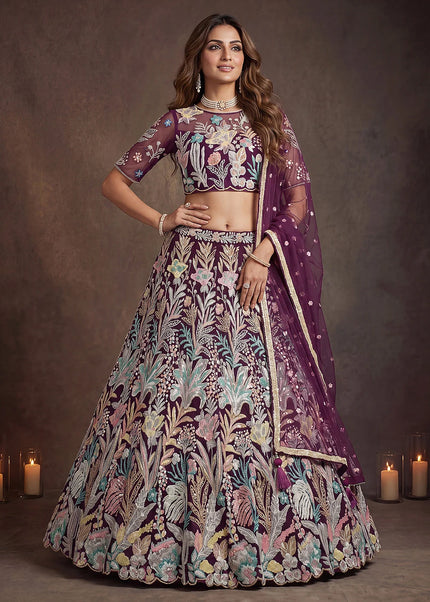 Purple Embroidered Lehenga Choli