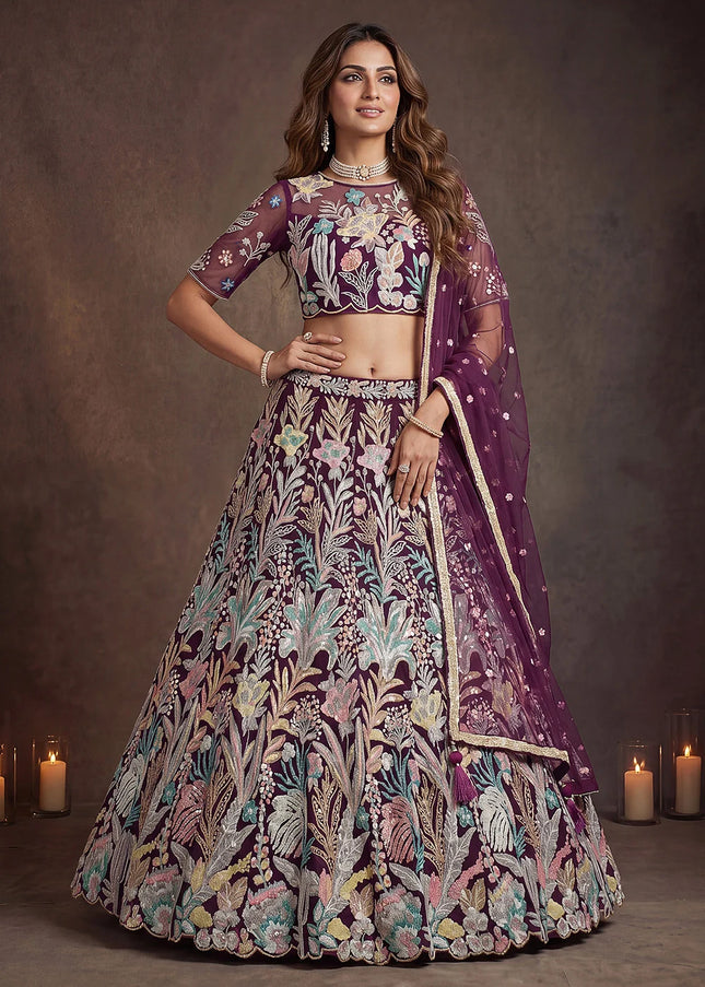 Purple Embroidered Lehenga Choli