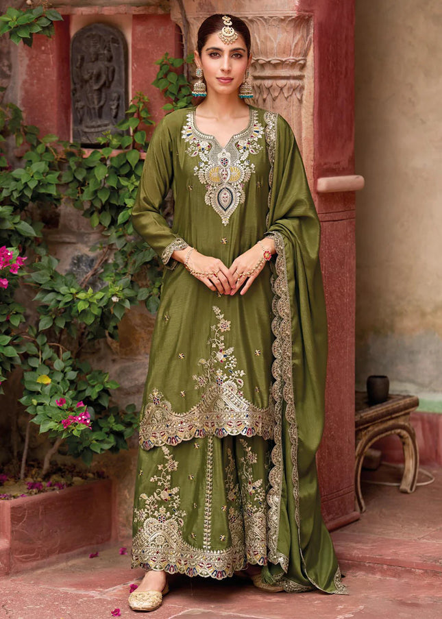 Green Embroidered Sharara Suit