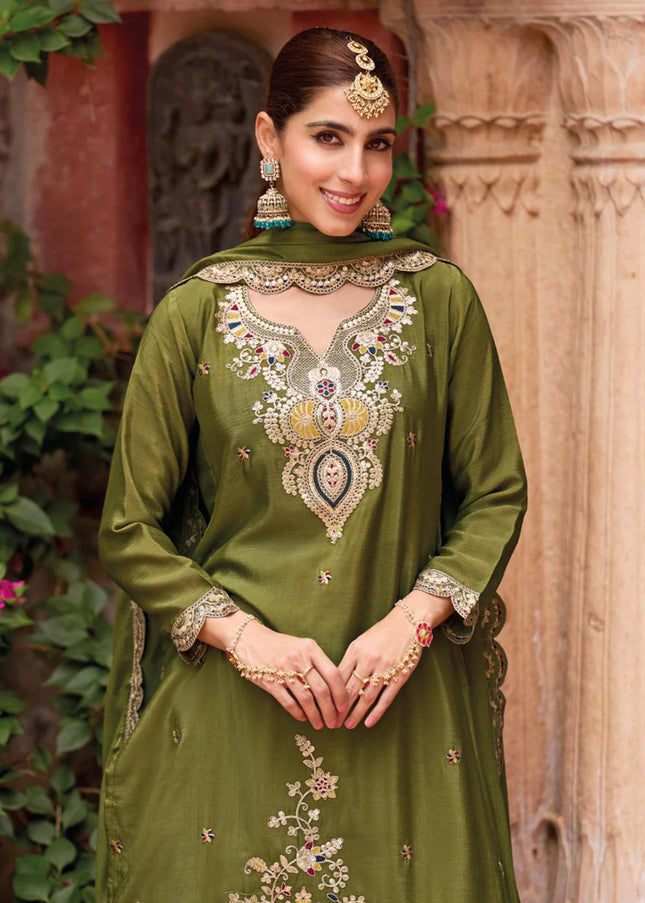 Green Embroidered Sharara Suit