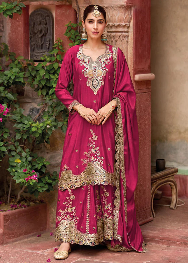 Pink Embroidered Sharara Suit