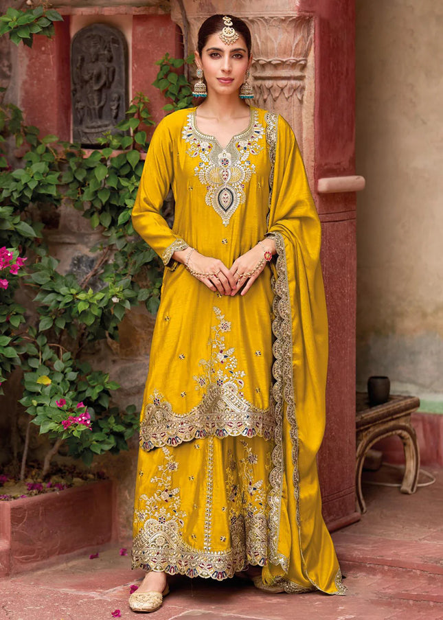 Yellow Embroidered Sharara Suit