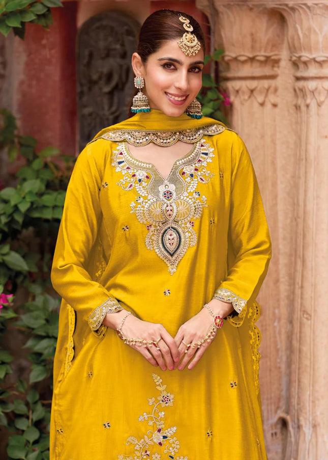 Yellow Embroidered Sharara Suit
