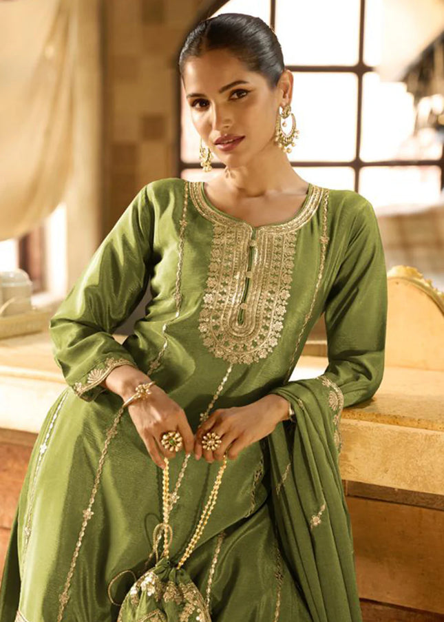 Green Embroidered Sharara Suit