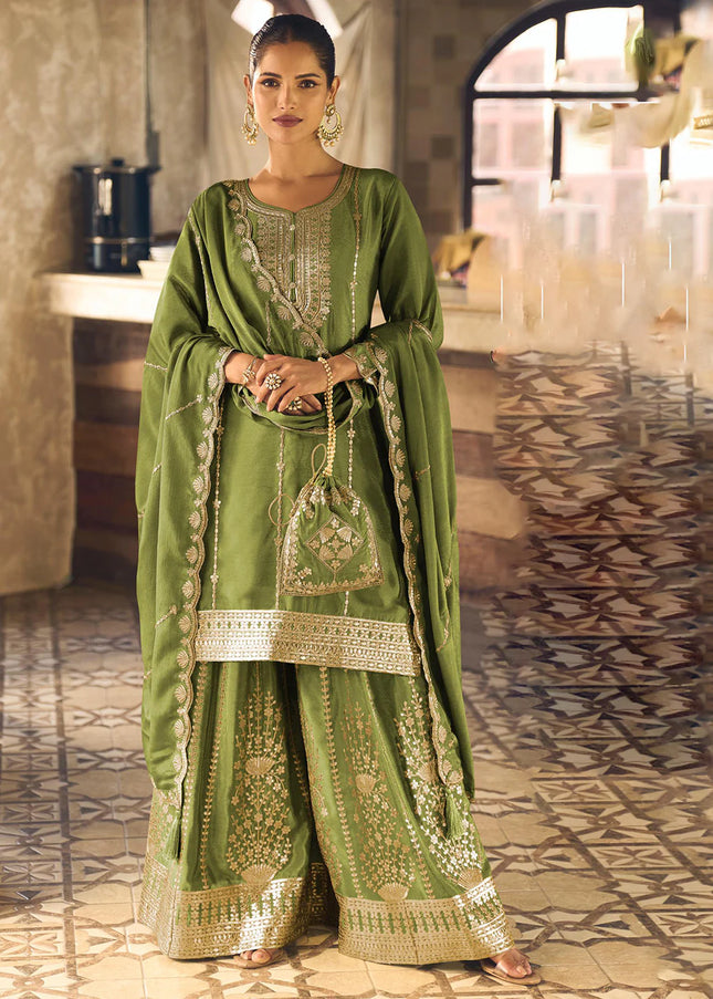 Green Embroidered Sharara Suit